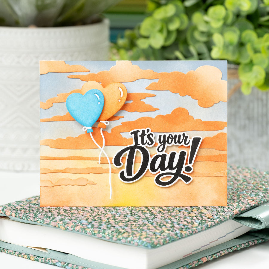 Waffle Flower Your Day Sentiments Clear Stamps 422531 heart balloons card