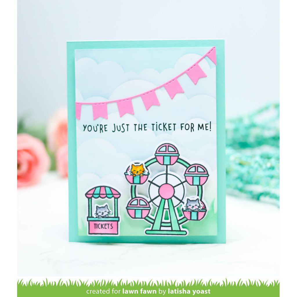 Lawn Fawn Set Wheely Great Day Clear Stamps and Dies lfwgd just the ticket card