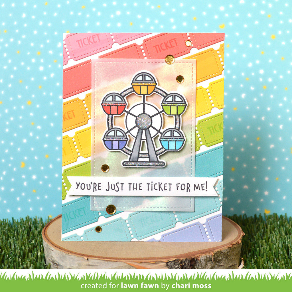 Lawn Fawn Set Wheely Great Day Clear Stamps and Dies lfwgd rainbow ticket card | color-code:ALT2