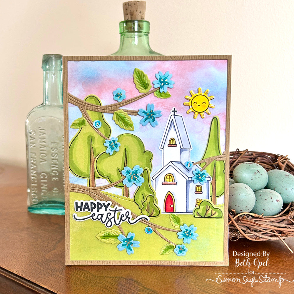 Simon Says Stamp Whimsical Branch Frame Wafer Dies s1024 Rain or Shine Easter Card