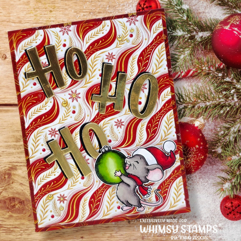 Whimsy Stamps A Mice Christmas Clear Stamps c1300a gold ho ho ho mouse with ornament card