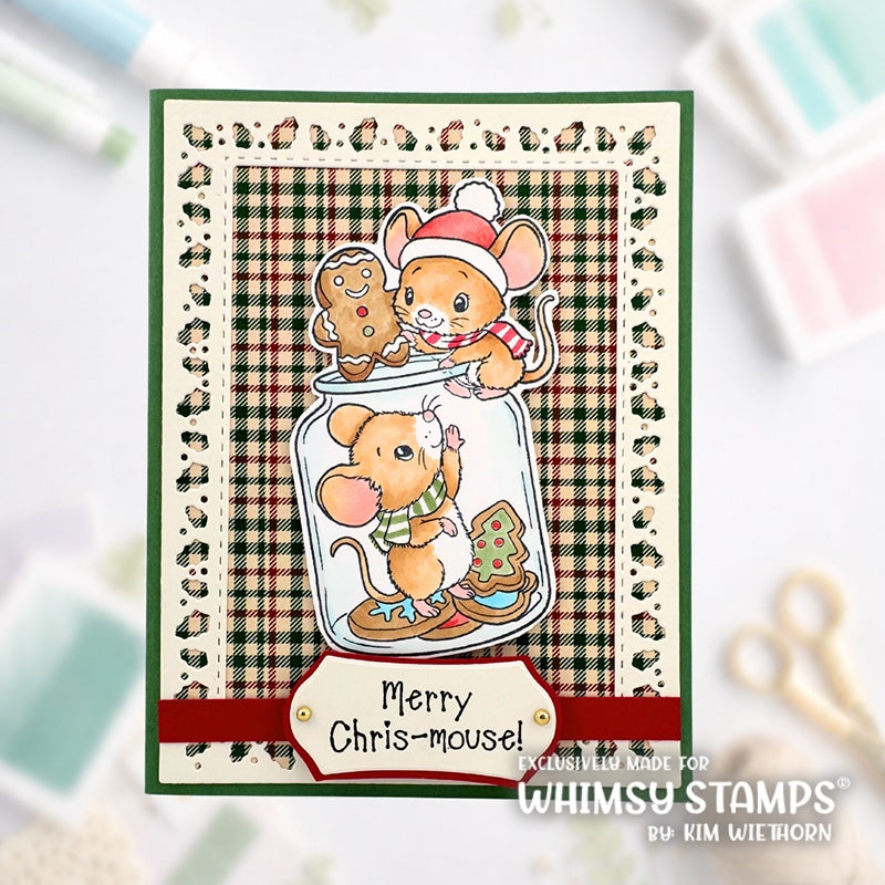 Whimsy Stamps A Mice Christmas Clear Stamps c1300a merry chris-mouse plaid background card