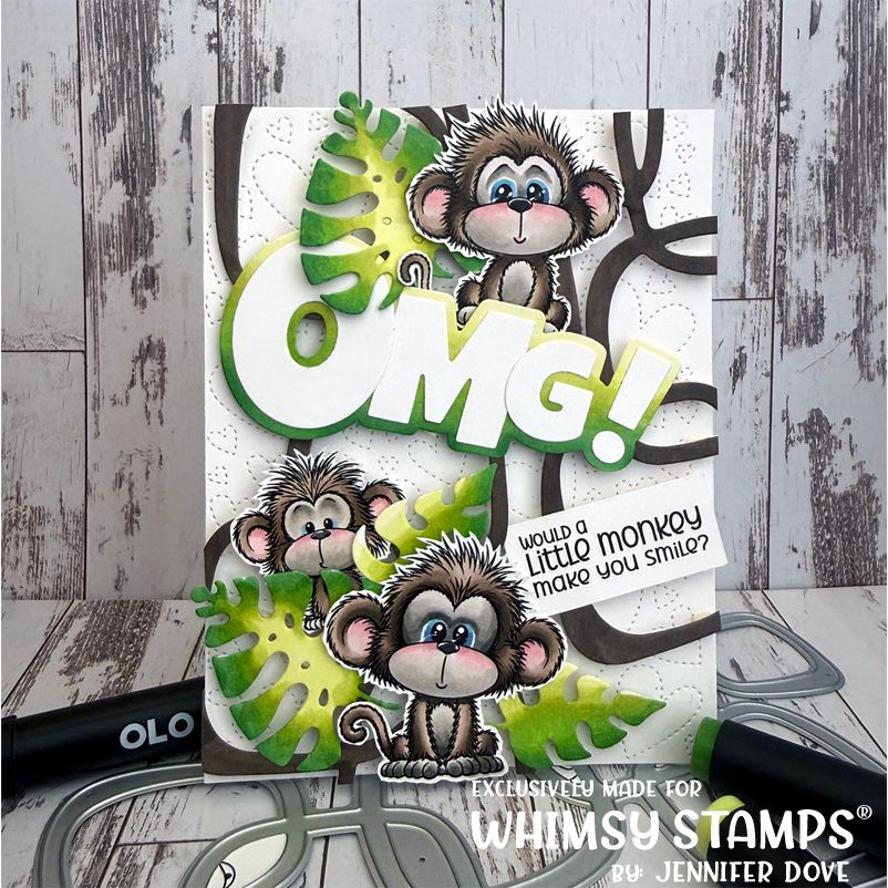 Whimsy Stamps Adorable Monkeys Clear Stamps cwsd380a omg smile card