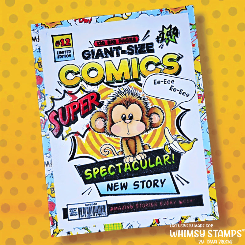 Whimsy Stamps Adorable Monkeys Clear Stamps cwsd380a super comics card