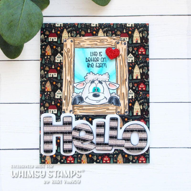 Whimsy Stamps Barnyard Friends Clear Stamp and Die Set hello