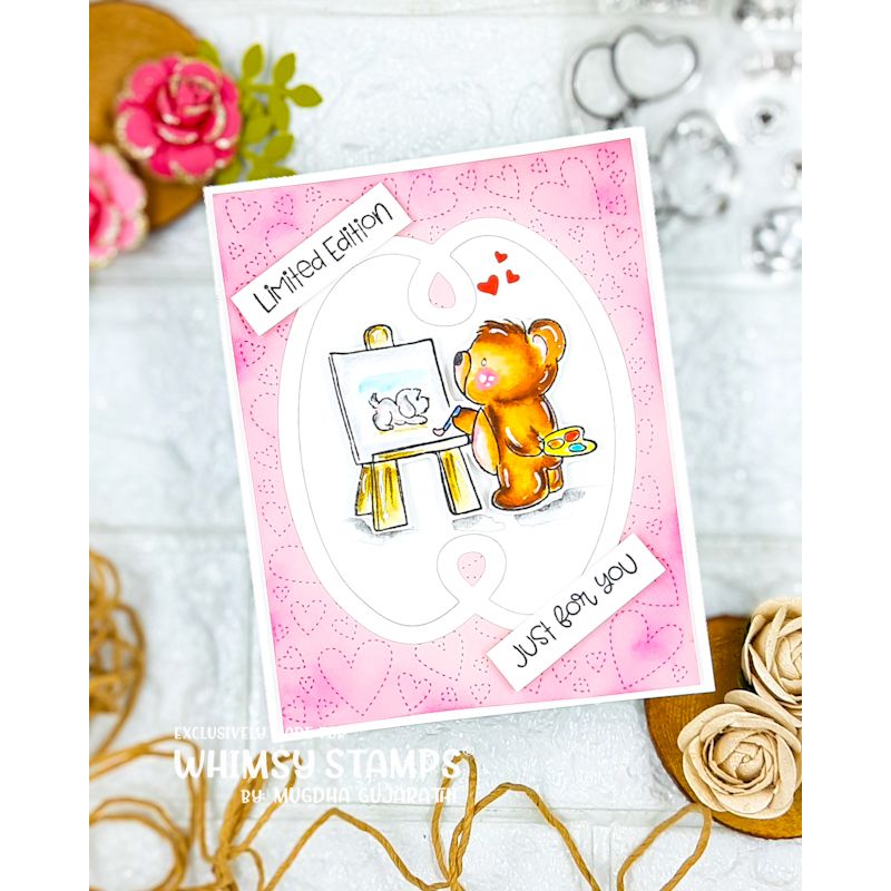 Whimsy Stamps Bear Love Clear Stamp and Die Set painting fun