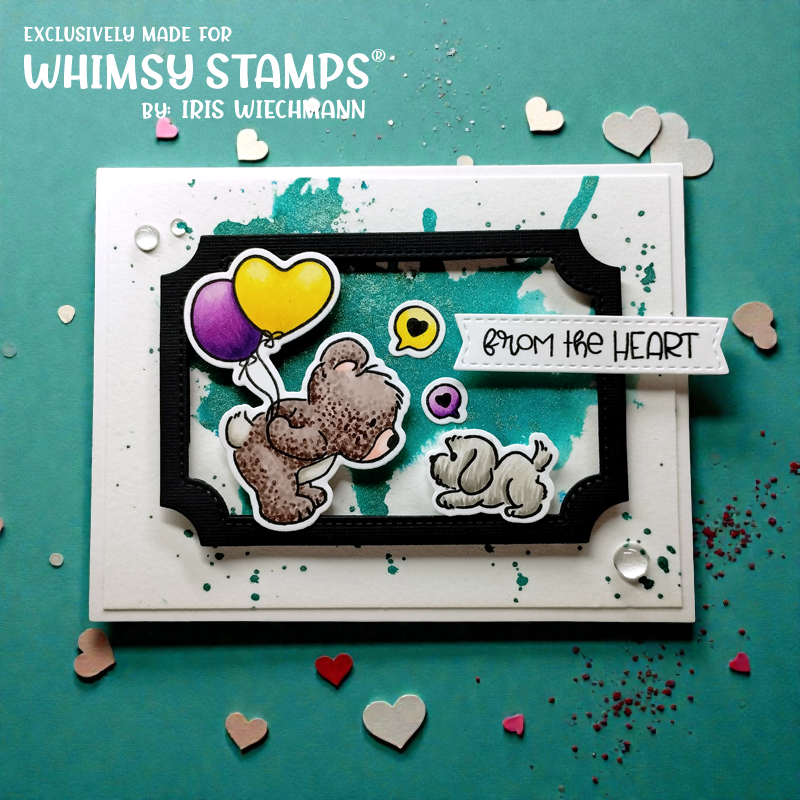 Whimsy Stamps Bear Love Outline Dies wsd162a hearts in speech bubbles