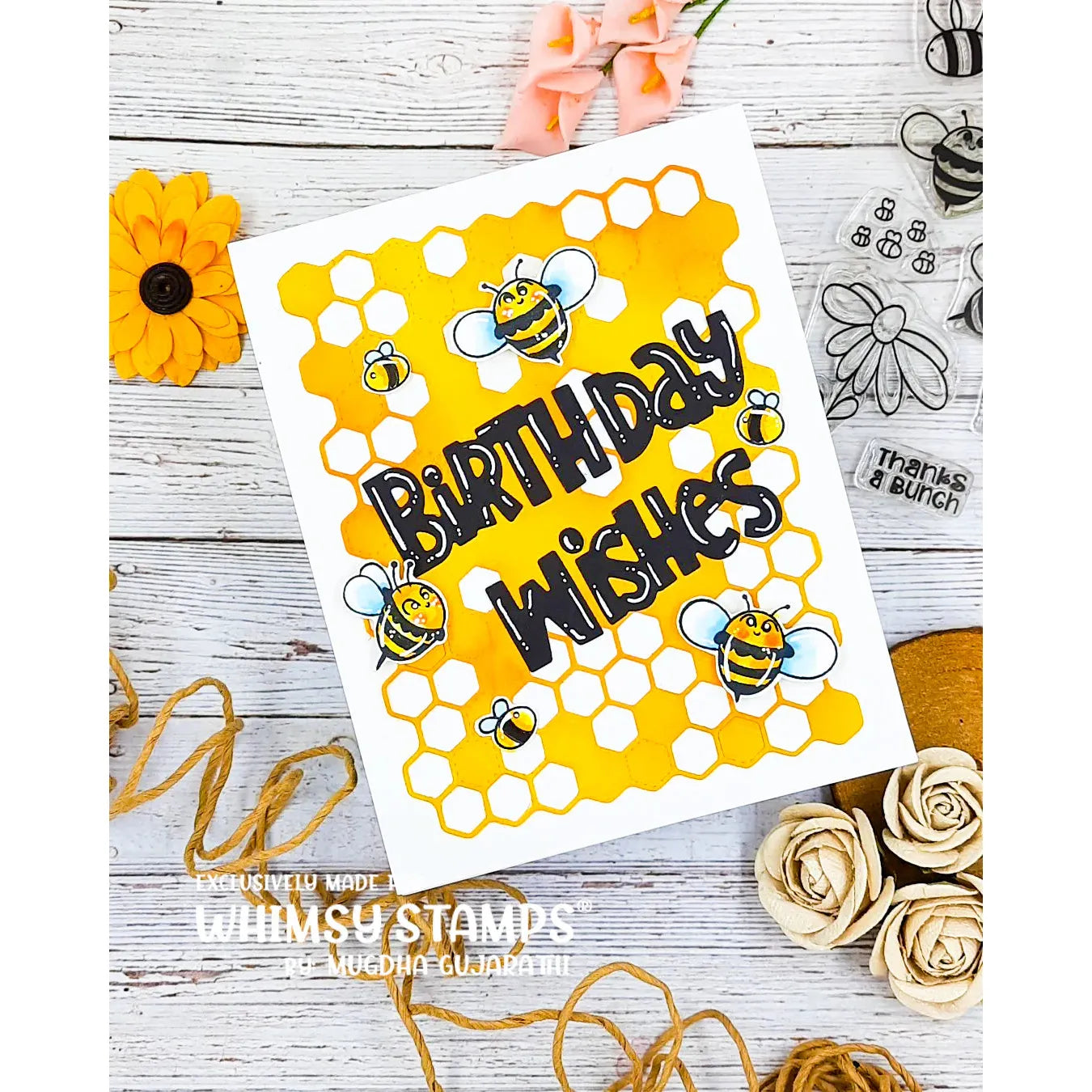 Whimsy Stamps BeeYOUtiful Outline Dies wsd007 birthday wishes