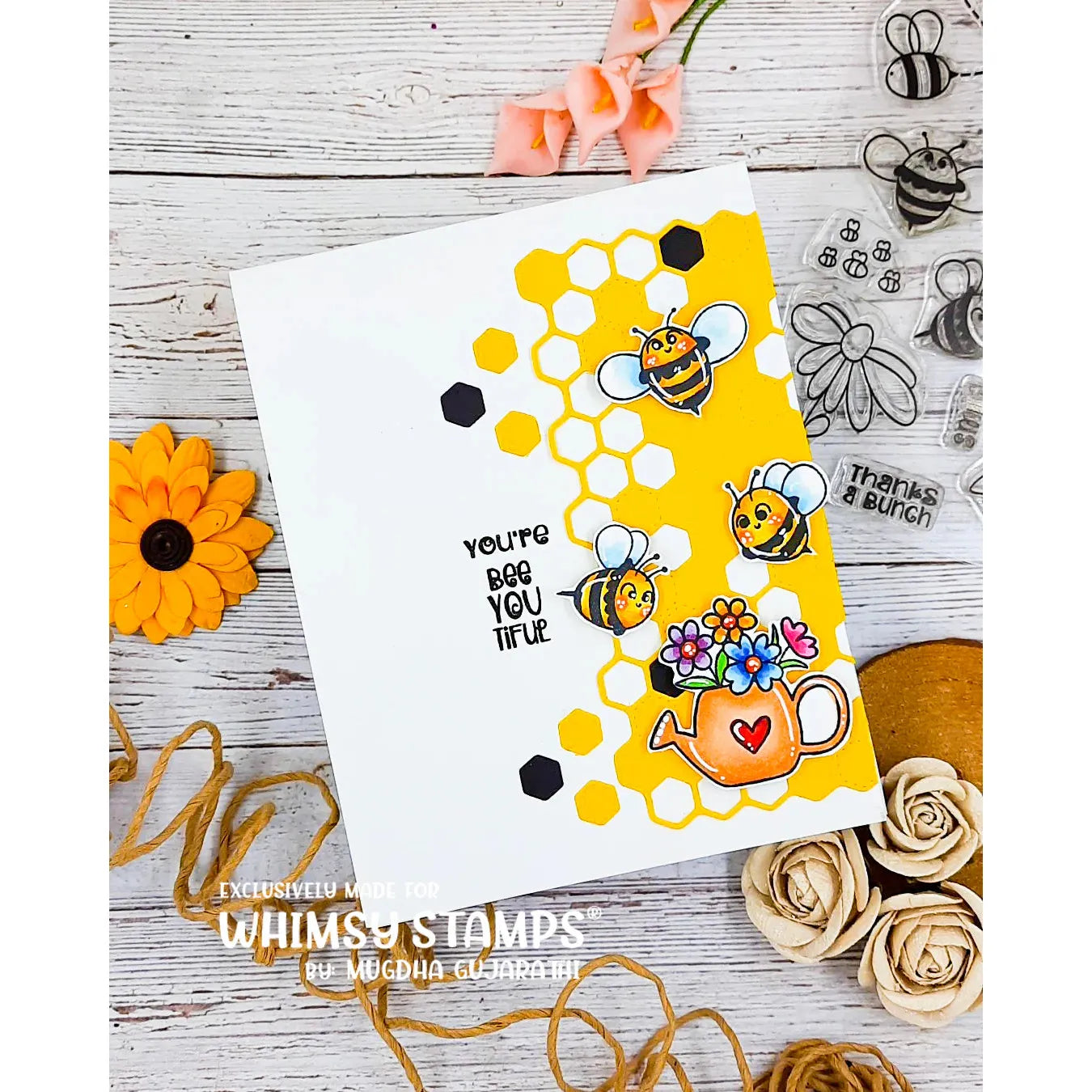 Whimsy Stamps BeeYOUtiful Outline Dies wsd007 flowerpot