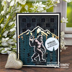 Whimsy Stamps Big Foot Assquatch Clear Stamp and Die Set checkerboard mountains card