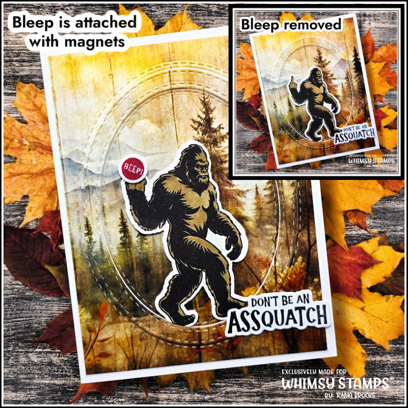Whimsy Stamps Big Foot Assquatch Clear Stamps cwsd373b autumn forest card