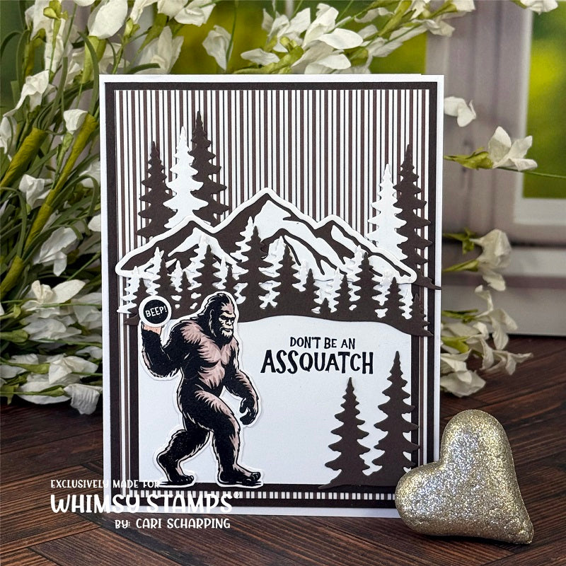 Whimsy Stamps Big Foot Assquatch Clear Stamps cwsd373b black white stripes card
