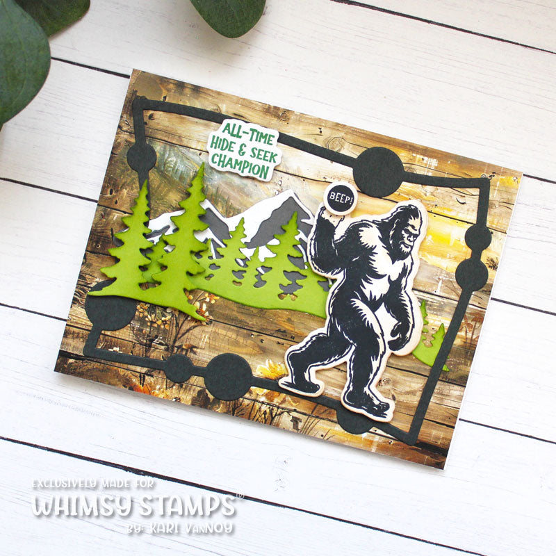 Whimsy Stamps Big Foot Assquatch Outline Dies wsd056 snowy mountains card