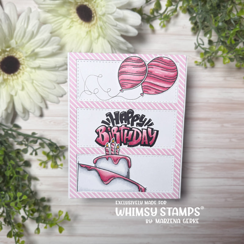 Whimsy Stamps Birthday Sketch Clear Stamp and Die Set pink