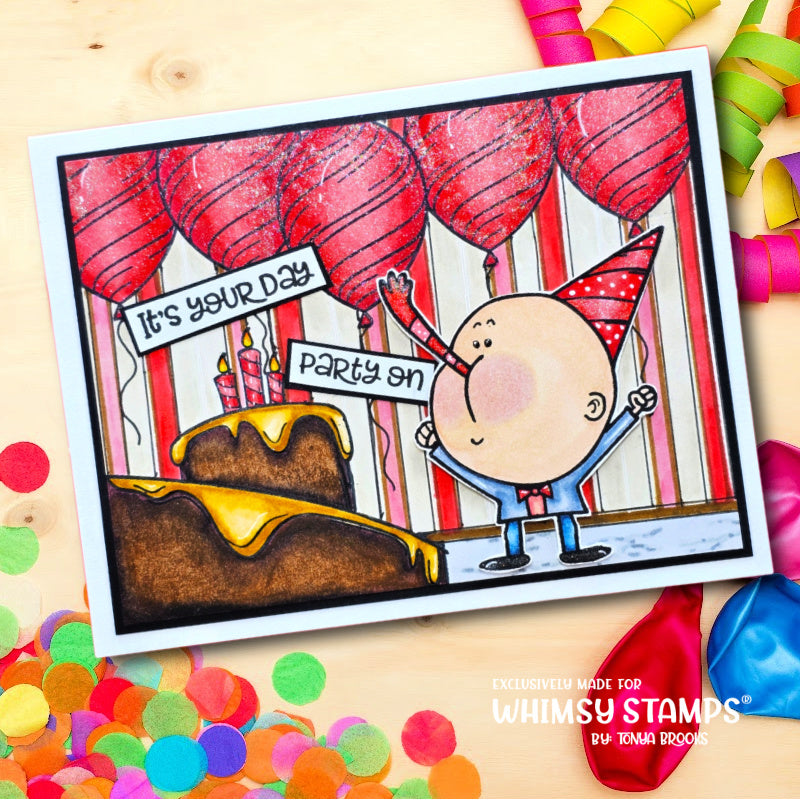 Whimsy Stamps Birthday Sketch Clear Stamp and Die Set red
