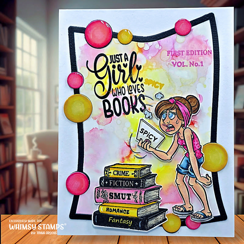 Whimsy Stamps Book Nerd Clear Stamps cwsd388a spicy book card