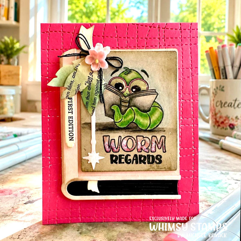 Whimsy Stamps Bookworm Clear Stamps khb124a worm regards card