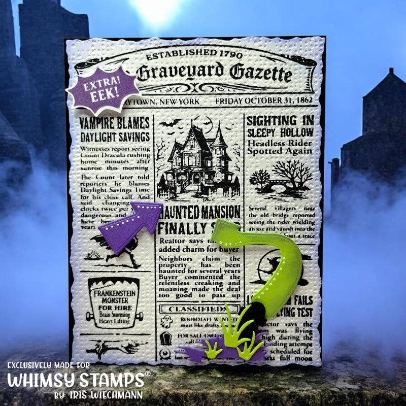 Whimsy Stamps Canvas Embossing Folder wsef10 spooky newspaper card