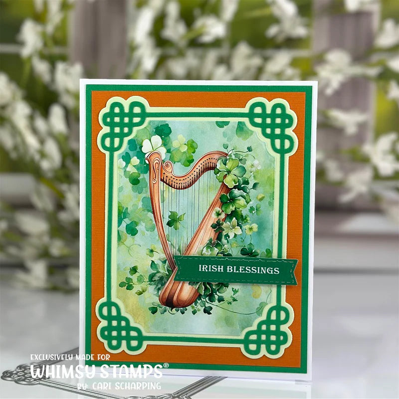 Whimsy Stamps Celtic Mix Quick Card Fronts wsqcf-24 harp