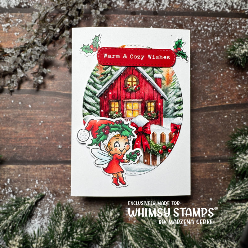 Whimsy Stamps Christmas Greetings Fairies Clear Stamp and Die Set farmhouse