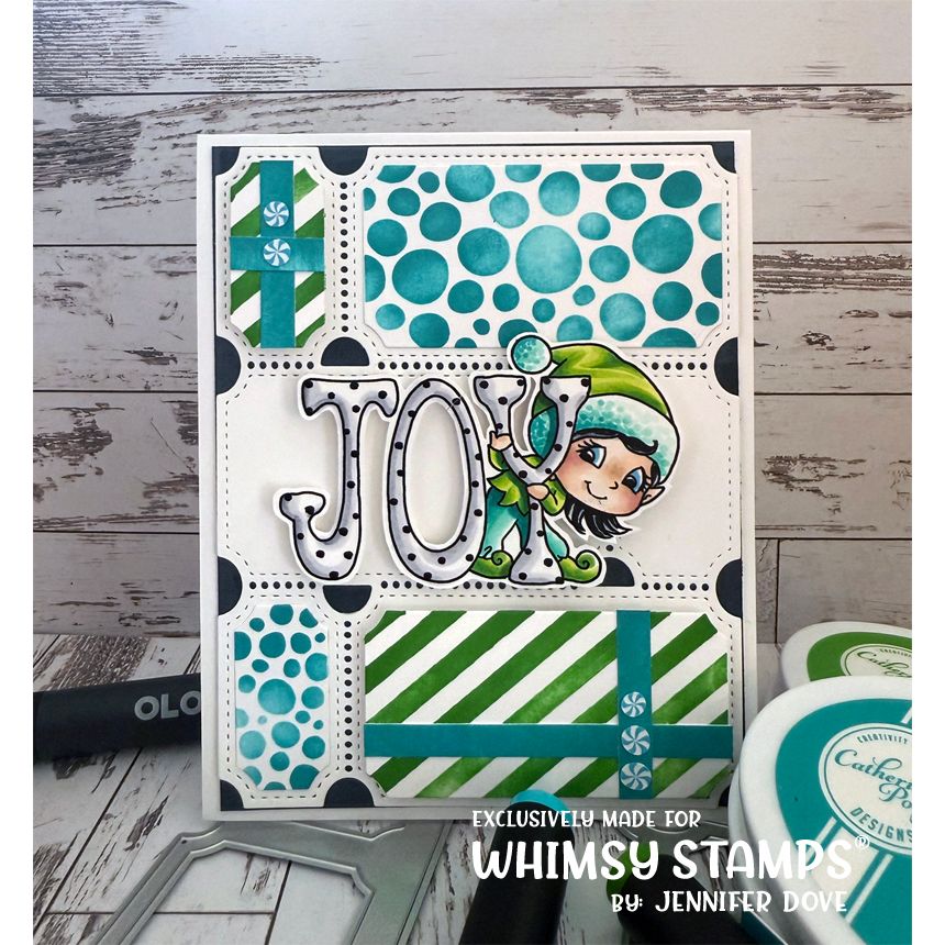 Whimsy Stamps Christmas Greetings Fairies Clear Stamp and Die Set stripes