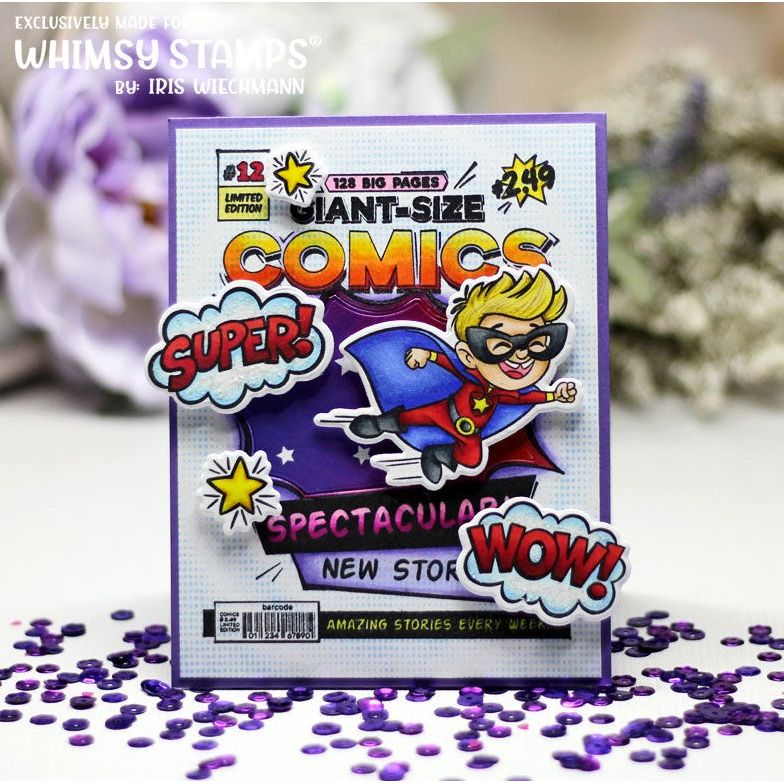 Whimsy Stamps Comic Book Cover Cling Stamp ddb0049 superkid