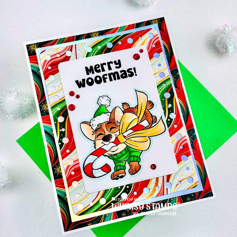 Whimsy Stamps Corgi Christmas Clear Stamps khb139b merry woofmas dog with candy cane card