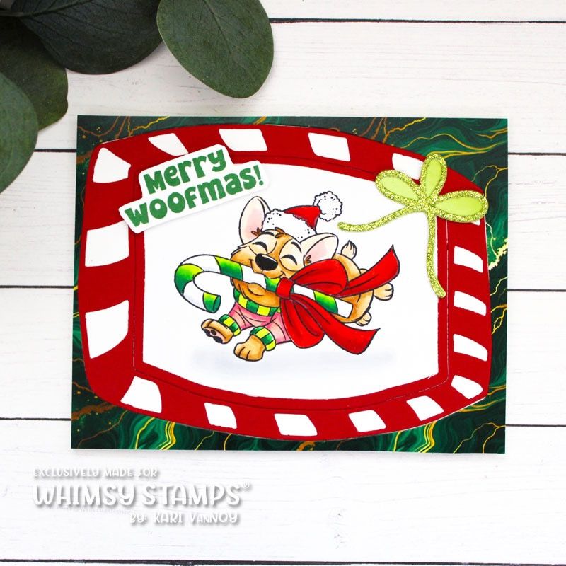 Whimsy Stamps Corgi Christmas Clear Stamps khb139b red striped frame green glitter bow card