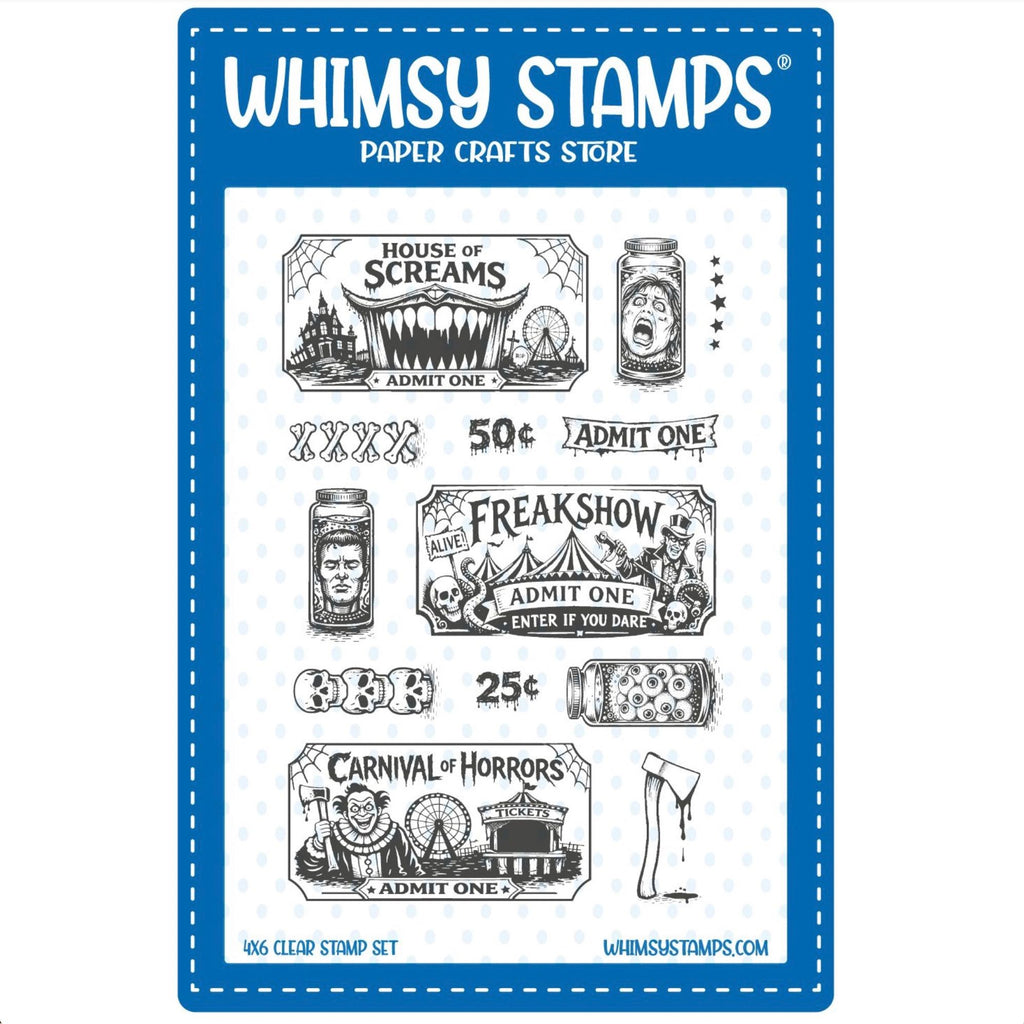 Whimsy Stamps Creepy Carnival Freakshow Tickets Clear Stamps cwsd272b