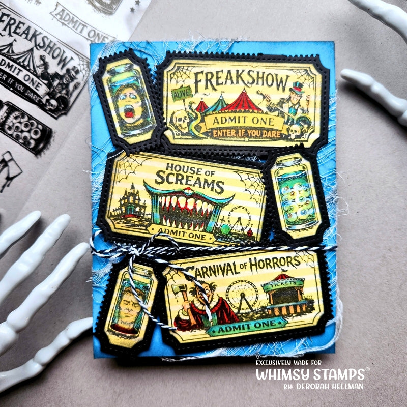 Whimsy Stamps Creepy Carnival Freakshow Tickets Clear Stamps cwsd272b scary carnival card
