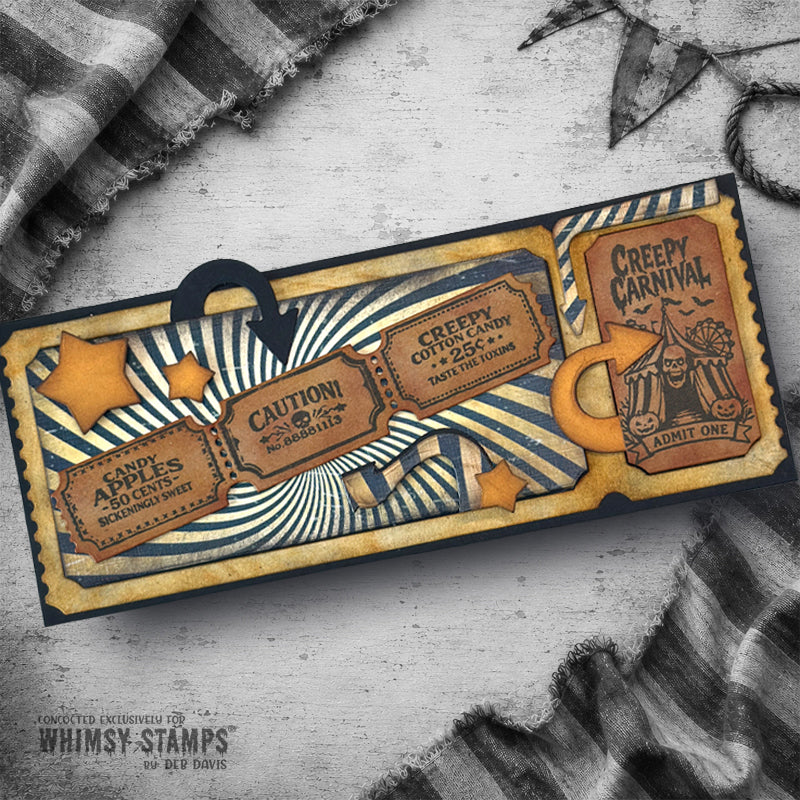Whimsy Stamps Creepy Carnival Ticket Stubs Clear Stamps cwsd439a creepy carnival card
