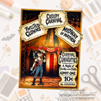Whimsy Stamps Creepy Carnival Ticket Stubs Clear Stamps cwsd439a fire breather halloween card