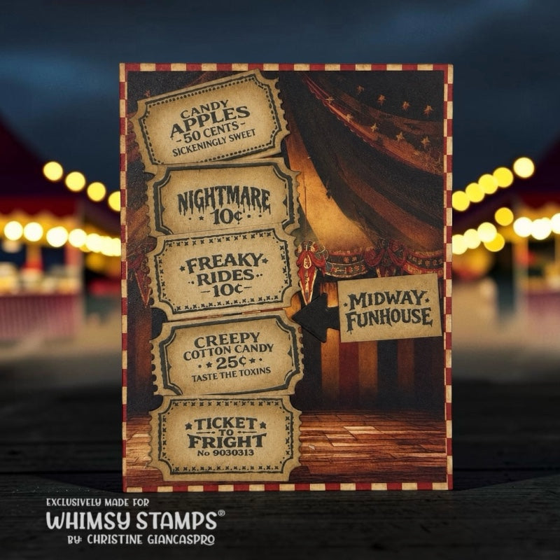 Whimsy Stamps Creepy Carnival Ticket Stubs Clear Stamps cwsd439a midway funhouse card