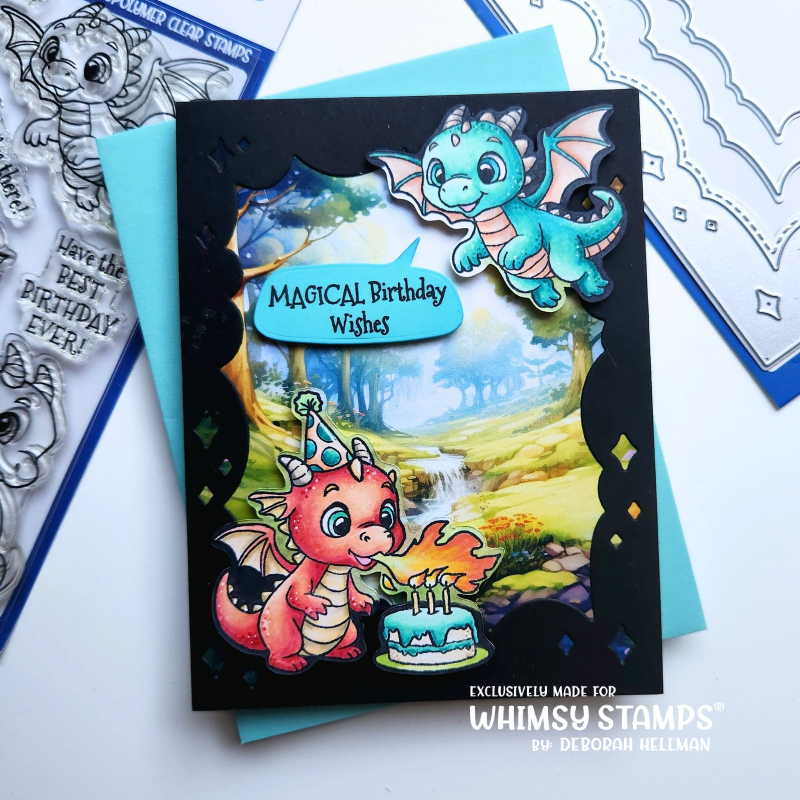 Whimsy Stamps Dragon Birthdays Clear Stamps c1305a birthday wishes card