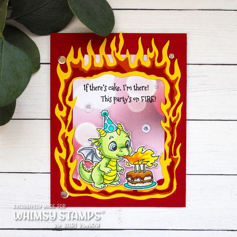 Whimsy Stamps Dragon Birthdays Clear Stamps c1305a cake fire card