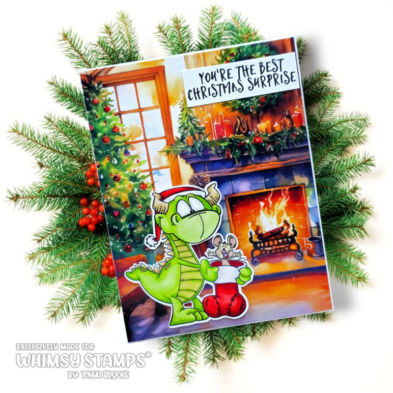 Whimsy Stamps Dudley and Friend Christmas Clear Stamps dp1078a fire