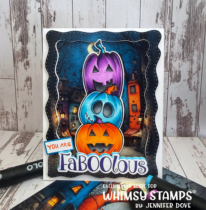Whimsy Stamps Fangtastic Clear Stamp and Die Set jack o lanterns stack card