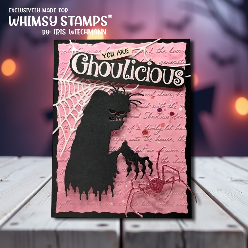 Whimsy Stamps Fangtastic Clear Stamps cwsd432a spooky ghoul pink card