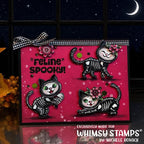 Whimsy Stamps Feline Spooky Clear Stamps khb130a red background flowers card
