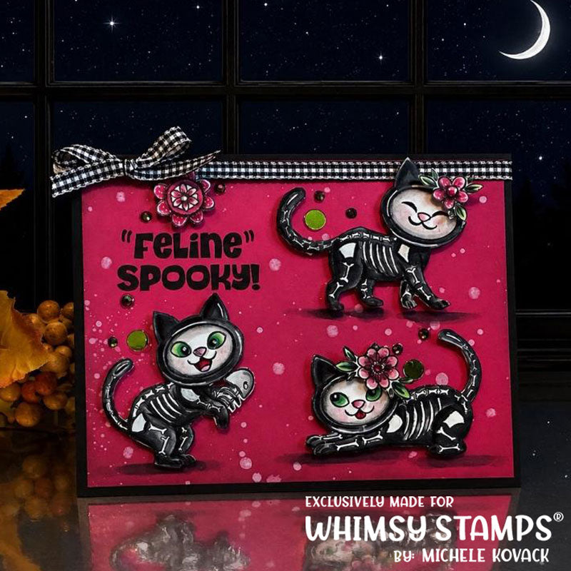 Whimsy Stamps Feline Spooky Clear Stamps khb130a red background flowers card