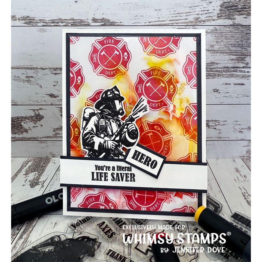 Whimsy Stamps Firefighter Clear Stamp and Die Set life saver