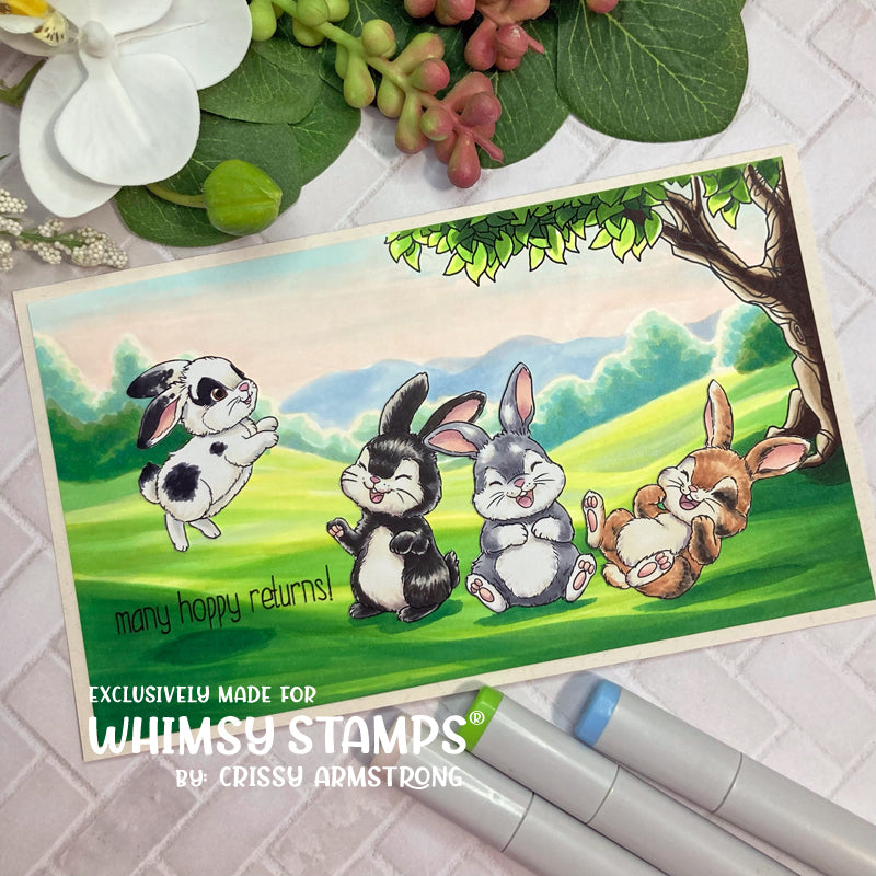 Whimsy Stamps Funny Bunnies Clear Stamp and NoFuss Masks Set hoppy returns