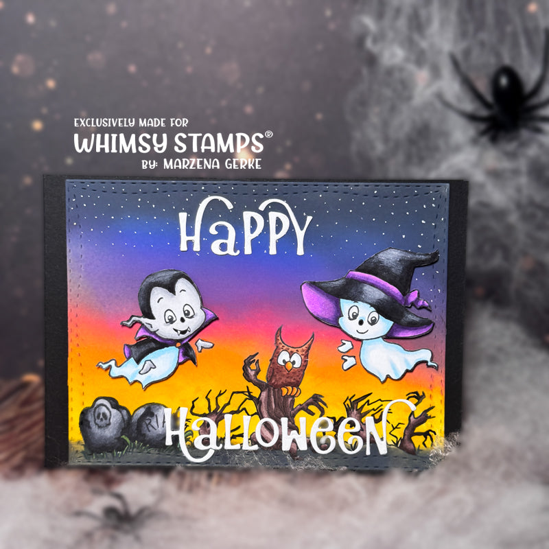 Whimsy Stamps Ghost Party Clear Stamp and NoFuss Mask Set halloween
