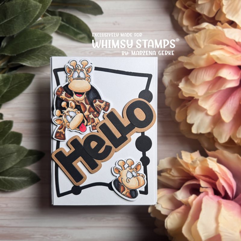 Whimsy Stamps Giraffes, Oh Hello Outline Dies wsd018 brown