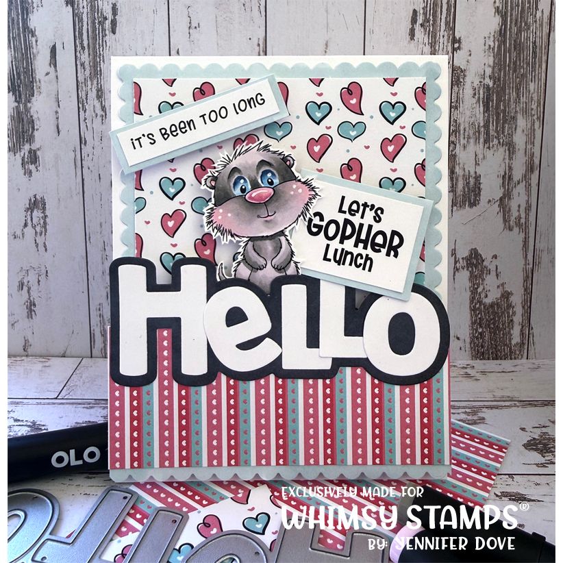 Whimsy Stamps Gopher It Clear Stamps cwsd379b lots of hearts hello card