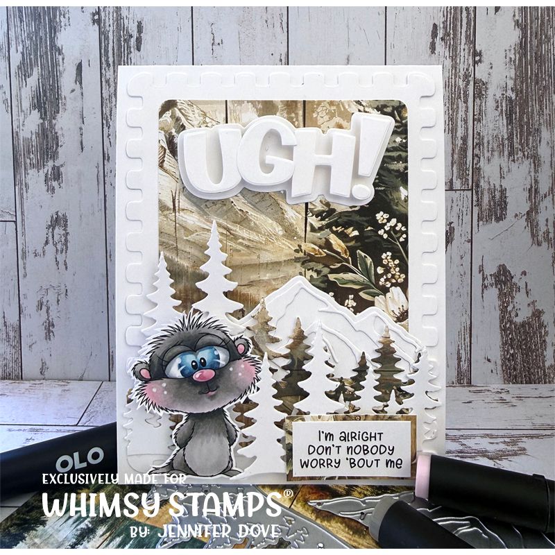 Whimsy Stamps Gopher It Clear Stamps cwsd379b pine trees mountains card