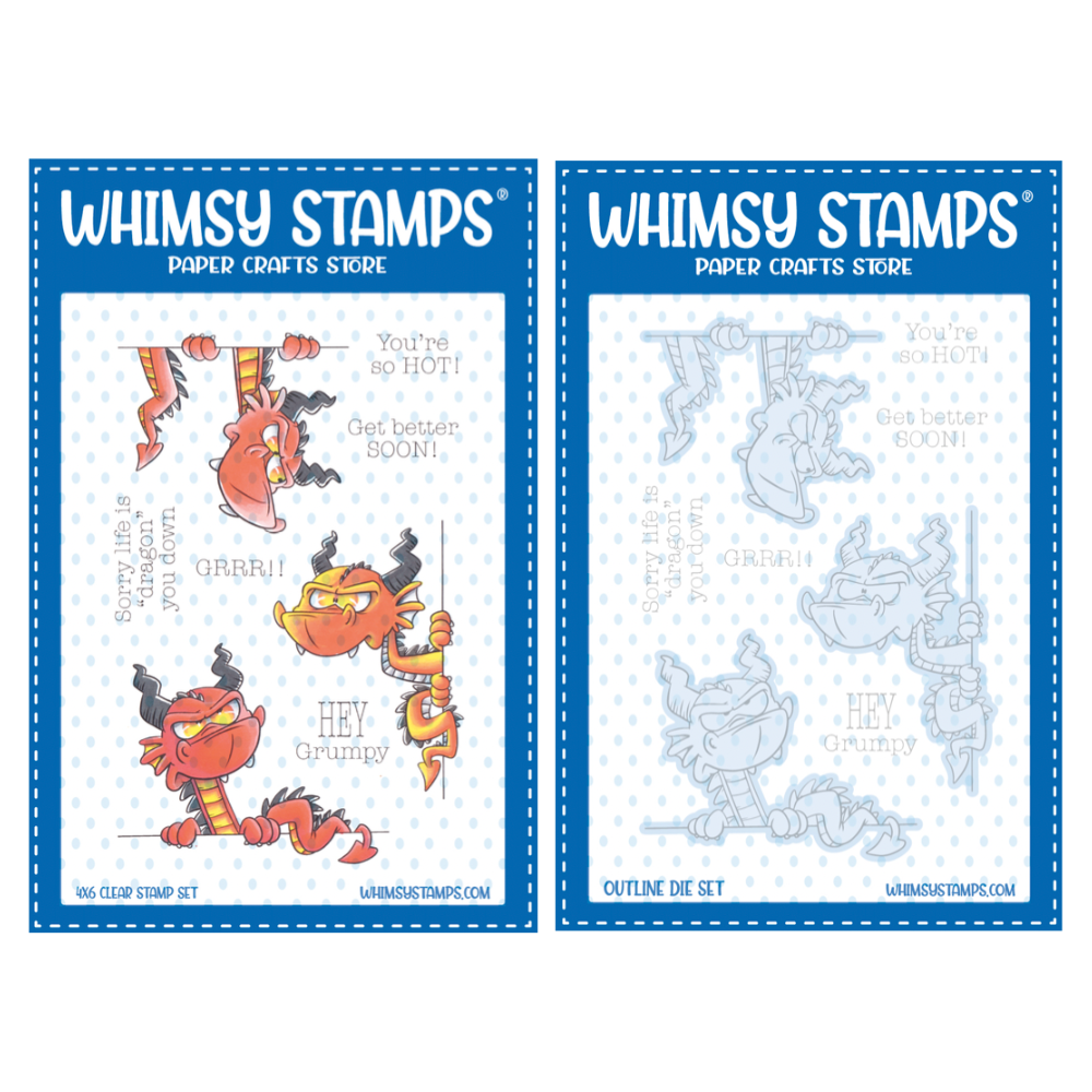 Whimsy Stamps Grumpy Dragons Clear Stamp and Die Set