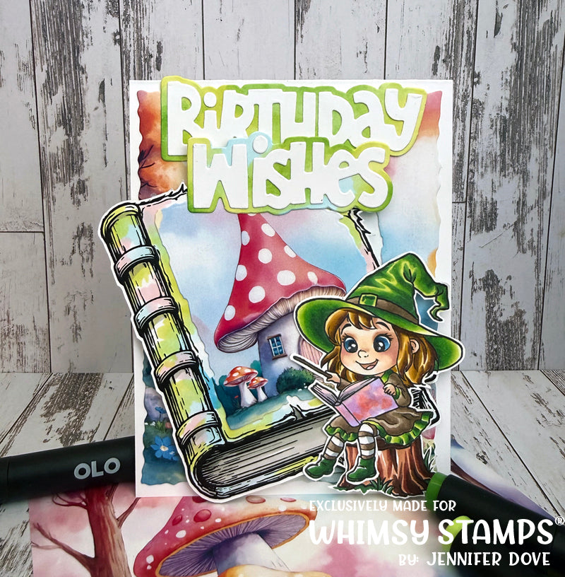 Whimsy Stamps Halloween Spells Clear Stamps c1307a birthday wishes book card