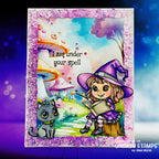 Whimsy Stamps Halloween Spells Clear Stamps c1307a purple hat under your spell card