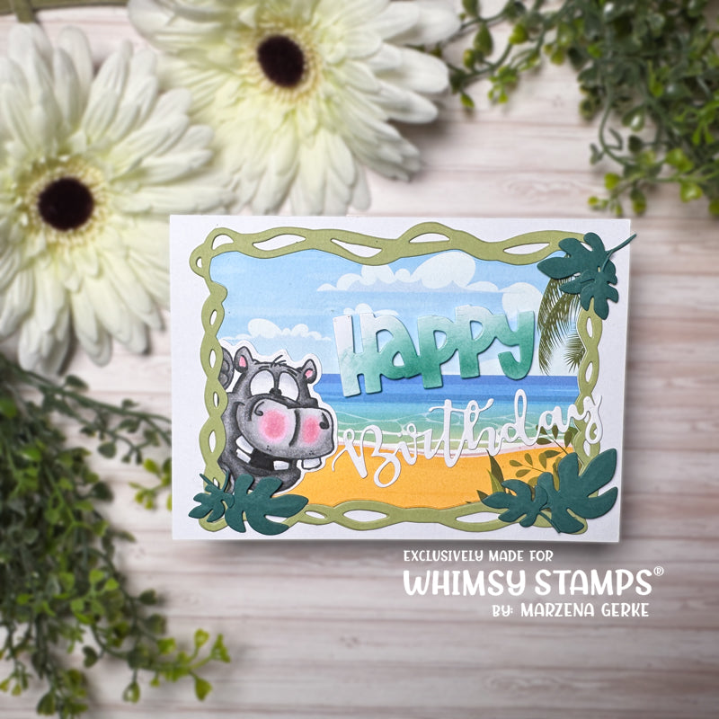 Whimsy Stamps Happy Hippo Outline Dies wsd025 beach time